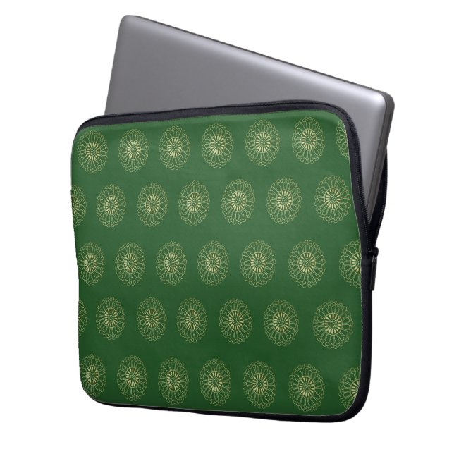 Kelly Green | Golden Zinnia Flower Medallions Laptop Fodral (Framsidan Vänster)