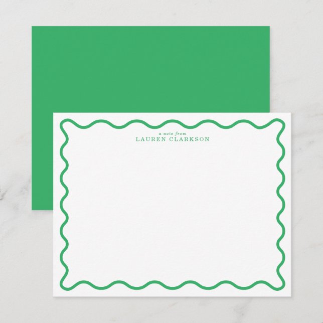 Kelly Green Modern Wavy Border Note Card Inbjudningar (Fram/baksida)