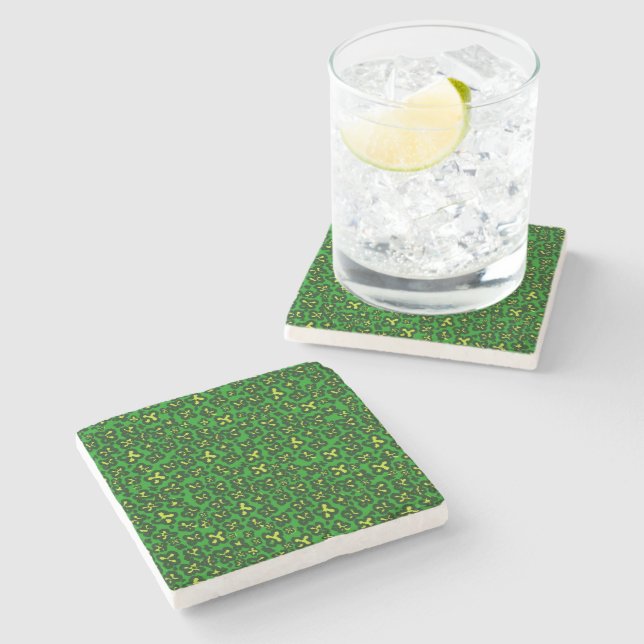 Kelly Green Shamrock Formad Leopard Print Coaster Stenunderlägg (Sidan)