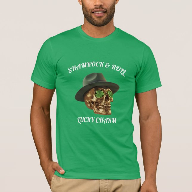 Kelly Green Skull Shamrock St Patrick T-Shirt  (Framsida)