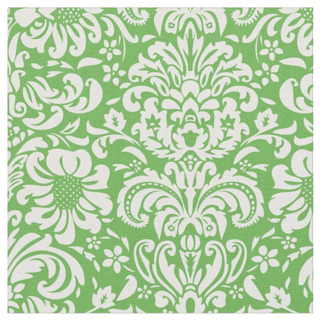 Kelly Grönt Blommigt Damask Tyg (Närbild)