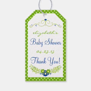 Kelly Grönt & Blue Baby Shower- Blommigt Presentetikett
