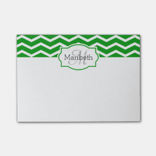 Kelly Grönt Chevron Namn Monogrammed Post-it Block