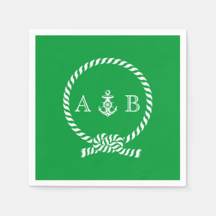 Kelly Grönt Nautical Rope och Anchor Monogrammed Pappersservett