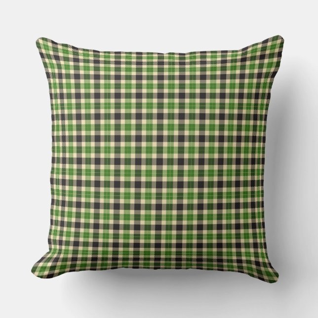 Kelly Grönt och Black Tartan Plade Square Pillow Kudde (Framsida)