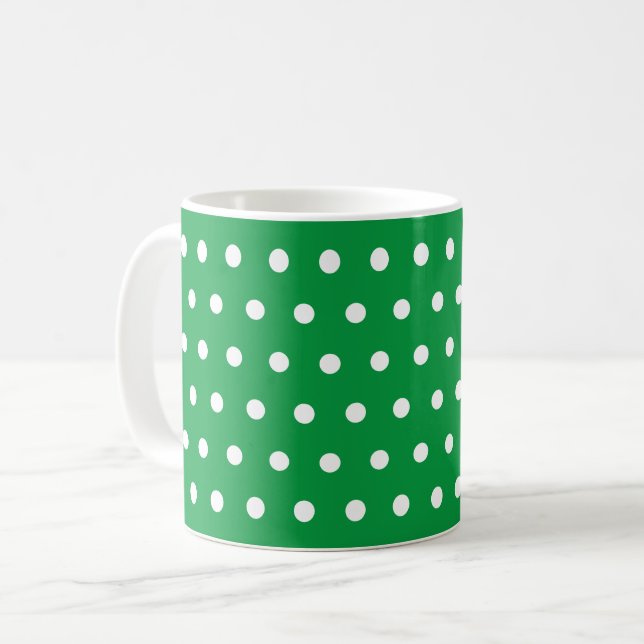 Kelly Grönt Polka Dot Mönster Kaffemugg (Framsida vänster)