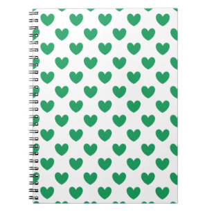 Kelly grönt Polka-hjärtan på vita Anteckningsbok