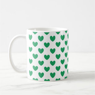Kelly grönt Polka-hjärtan på vita Kaffemugg
