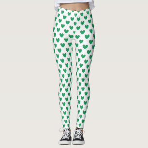 Kelly grönt Polka-hjärtan på vita Leggings