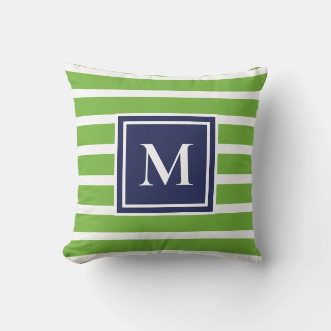 Kelly Grönt Rand Modern Monogram Coastal Beach Kudde (Framsida)