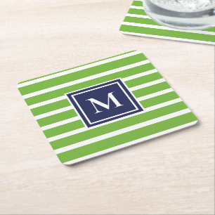 Kelly Grönt Rand Modern Monogram Coastal Beach Underlägg Papper Kvadrat