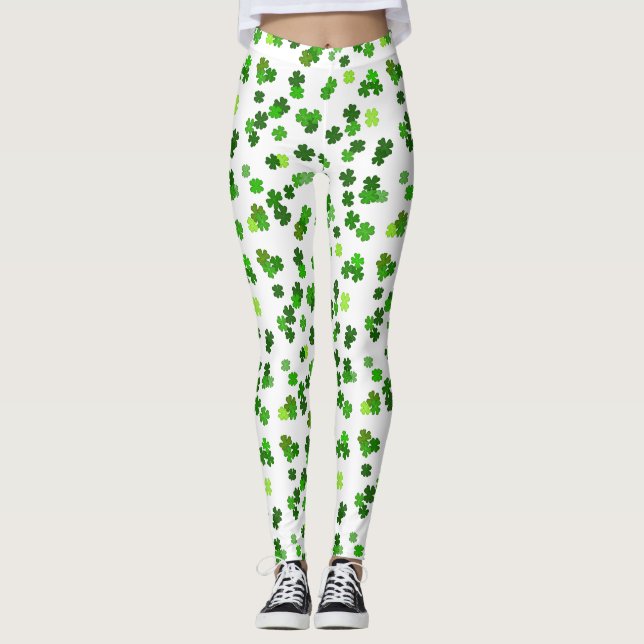 Kelly grönt "Shamrocks Falling" Leggings (Framsida)