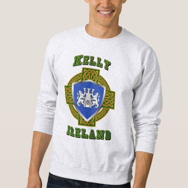 Kelly/O'Kelly Irish Shield w/Celtic Kor Lång Ärmad Tröja (Framsida)