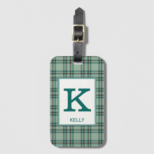 Kelly Tartan Mint Grönt Play Mönster Bagagebricka (Framsida vertikal)