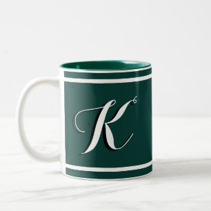 Kellygrön monogramserad kaffekopp i två färger