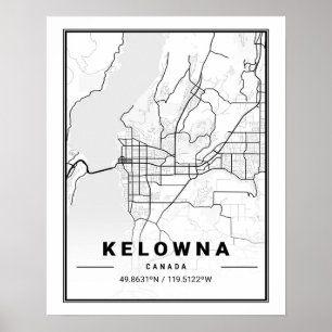 Kelowna British Columbia Canada Travel City Karta Poster