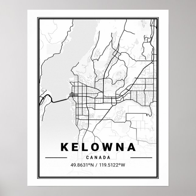 Kelowna British Columbia Canada Travel City Karta Poster (Framsidan)