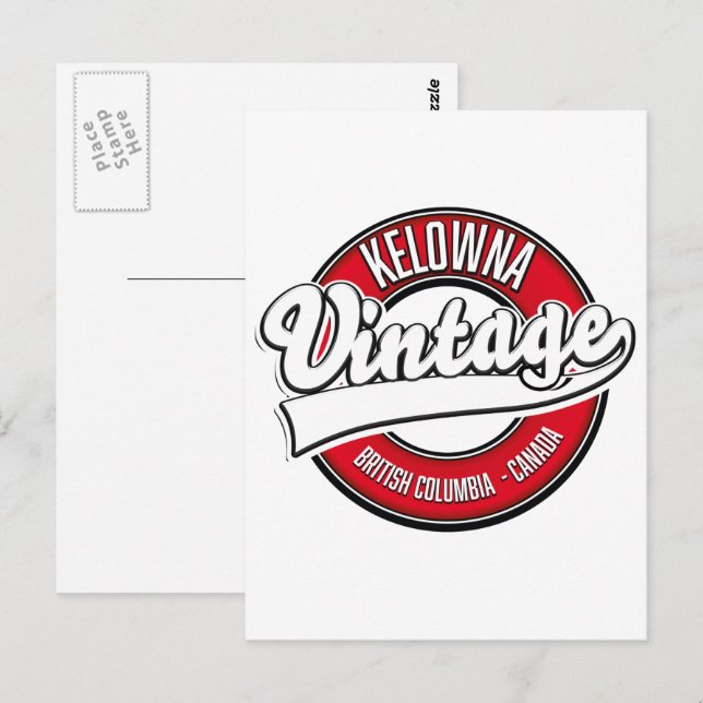 Kelowna British Columbia Kanada logotyp Vykort (Fram/baksida)