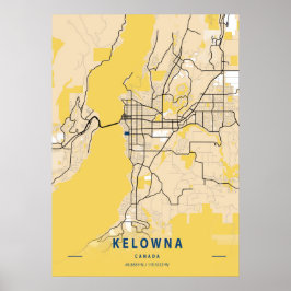 Kelowna - Kanada Gult City Karta Poster