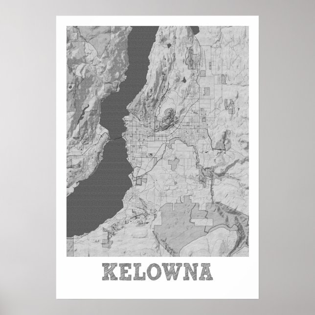 Kelowna - Kanada Pencil City Karta Poster (Framsidan)