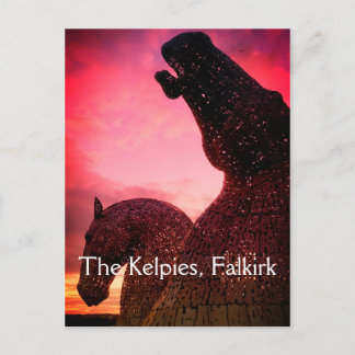 Kelpies-vykort, höga skulpturer från hästar vykort