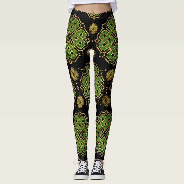 Keltisk ändlös knut - Shamrock Fyra löv Klöver Leggings (Framsida)