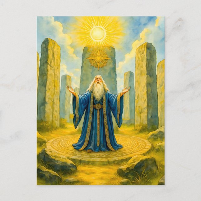 Keltisk druid i helig-stencirkeln helg vykort (Framsida)