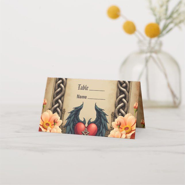 Keltisk elegans med hjärta och vingar. placeringskort (Framsida)