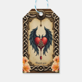 Keltisk elegans med hjärta och vingar. presentetikett