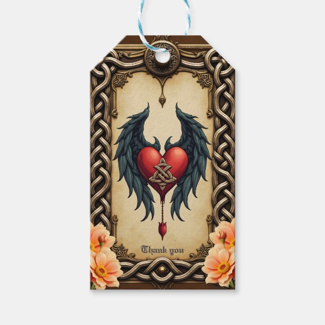 Keltisk elegans med hjärta och vingar. presentetikett (Framsidan)