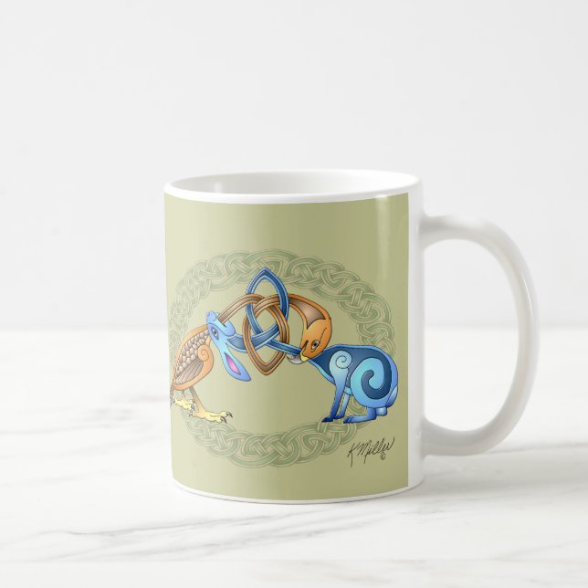 Keltisk fågel och kanin med ram kaffemugg (Höger)