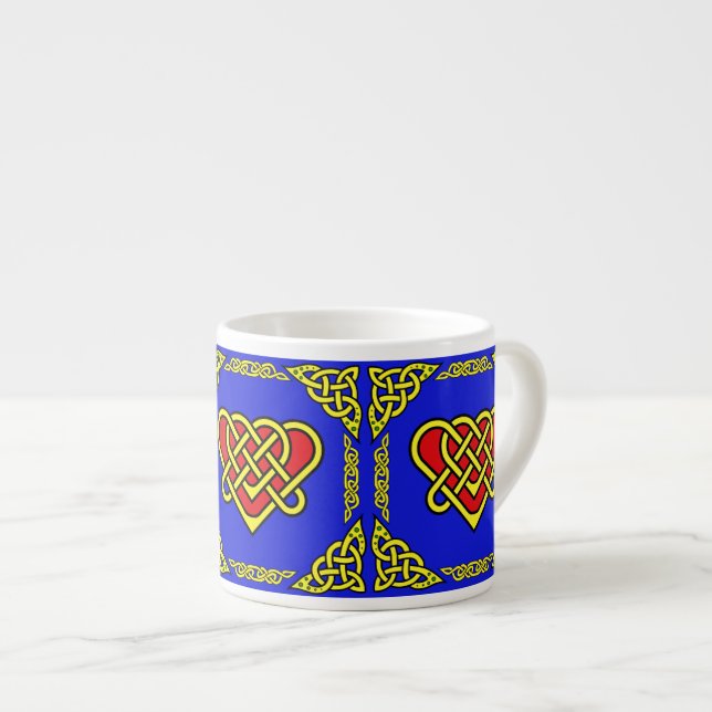 Keltisk/Gadhlig flätad hjärta 3, guld/röd Espressomugg (Framsida höger)
