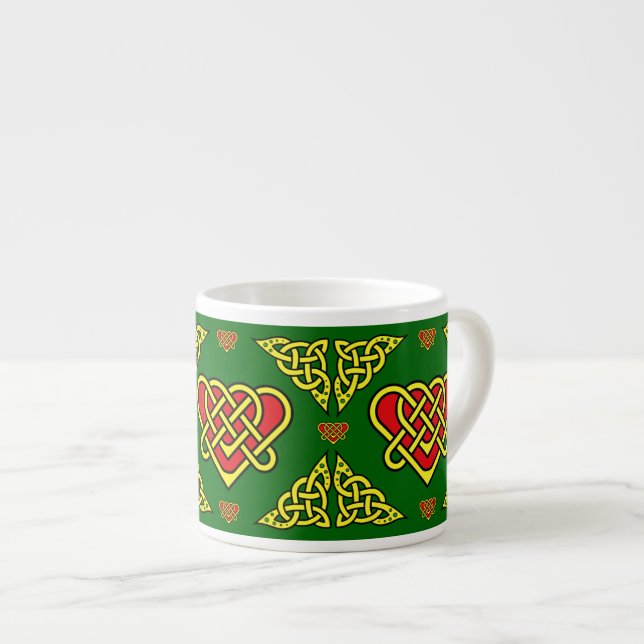 Keltisk/Gadhlig flätad hjärtknut, guld 2, grön Espressomugg (Framsida höger)