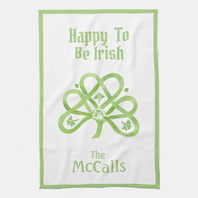 Keltisk Grön Akvarell Shamrock NAMN Kökshandduk (Vertikal)