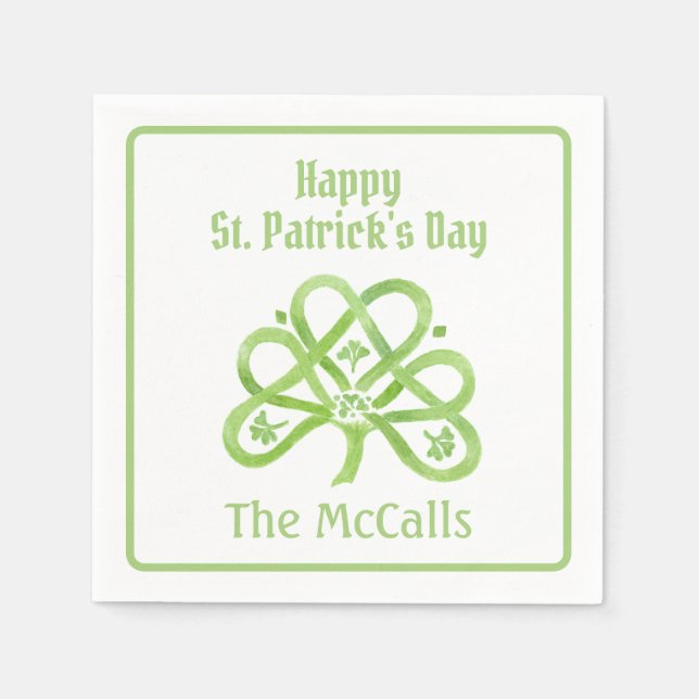 Keltisk Grön Akvarell Shamrock NAMN St Patricks  Pappersservett (Framsidan)