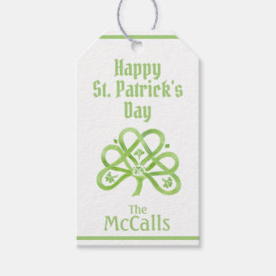 Keltisk grön akvarell shamrock NAMN St Patricks Presentetikett