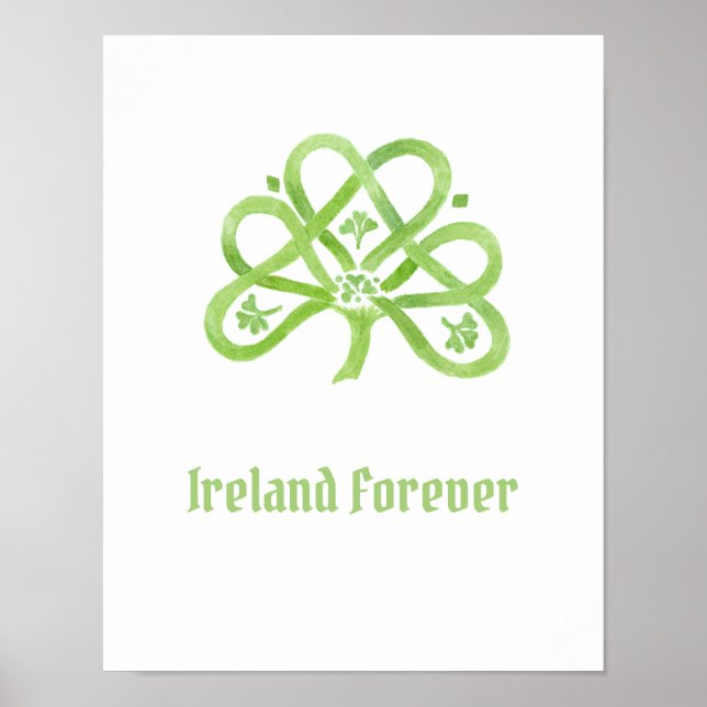 Keltisk grön akvarell Shamrock  Poster (Framsidan)