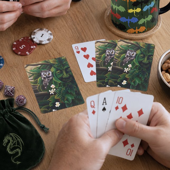 Keltisk Grön Man Ugglas Skogsande Fantasi Casinokort (Skapare uppladdad)