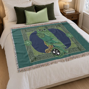 Keltisk grön uggla Knutarbete Art Nouveau Filt