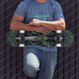Keltisk Grönt och Silver Sword Mini Skateboard Bräda 18,5 Cm