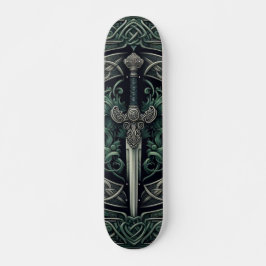 Keltisk Grönt och Silver Sword Mini Skateboard Bräda 18,5 Cm
