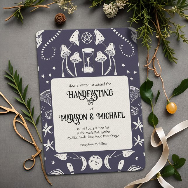 Keltisk Handfasting-ceremoni Magisk Skog Bröllop Inbjudningar (Celtic Handfasting ceremony alternative wedding invitations with enchanting forest elements)