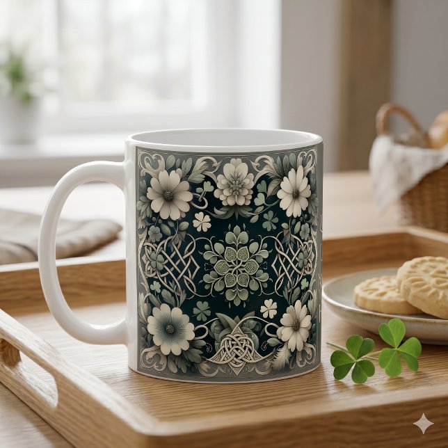 Keltisk Klöver Blommig Charmoör Kaffemugg (Celtic Clover Floral Charm Coffee Mug)