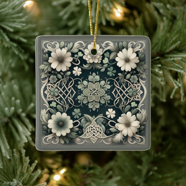 Keltisk klöverblommig charm julgransprydnad keramik (Träd)