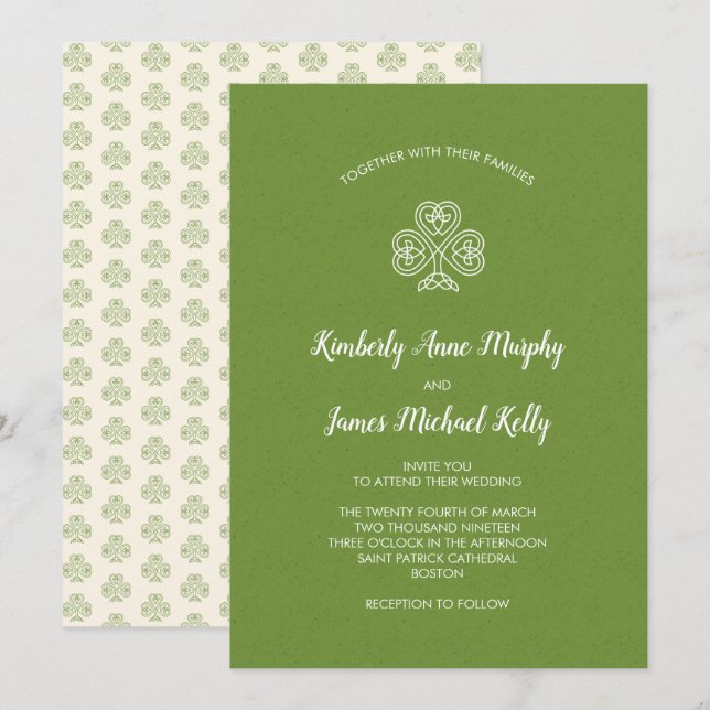 Keltisk Knot Shamrock Bröllop 2 Inbjudningar (Fram/baksida)