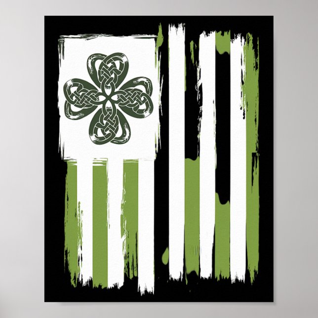 Keltisk Knut Fyrbladig Klöver Randig Design St Pat Poster (Framsidan)