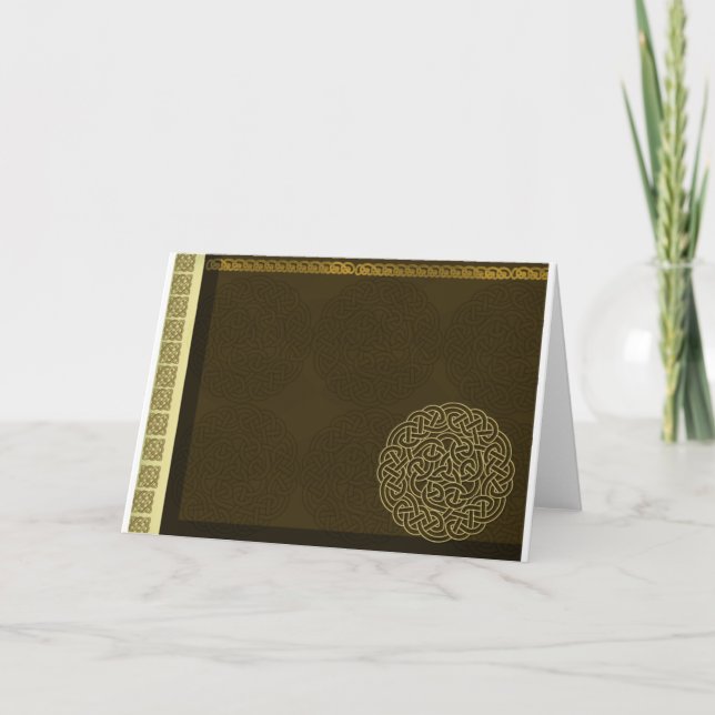 Keltisk knut i mörk brun med guld accent kort (Framsida)
