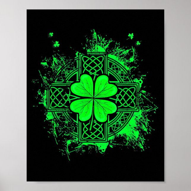 Keltisk Knut Irisk Shamrock Tredje Blad Klöver St  Poster (Framsidan)
