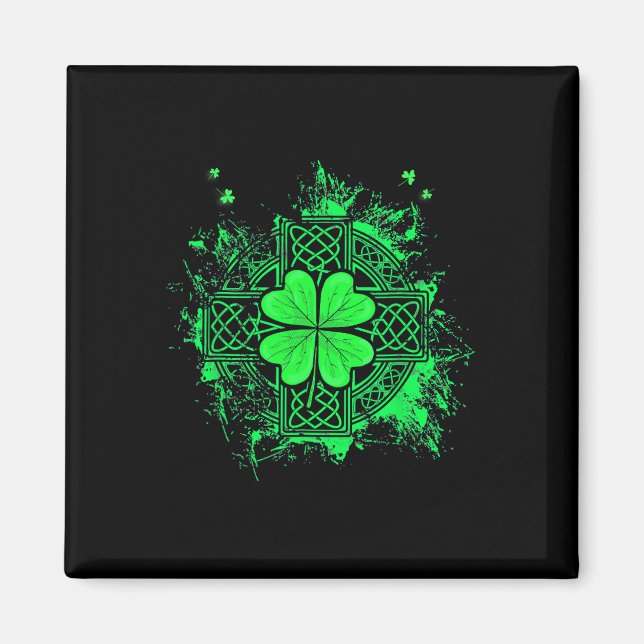 Keltisk Knut Irländsk Shamrock Trebladig Klöver St Magnet (Framsidan)