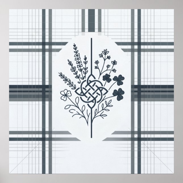 Keltisk Knut Klöverrutig Botanisk Linjekonst Poster (Framsidan)